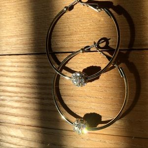 SOLD WHBM goldtone rhinestone crystal ball hoops